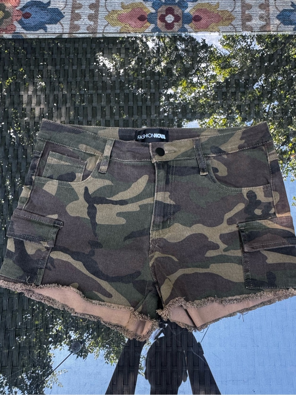 Never Worn Fashion Nova Camo Cargo Denim Shorts - Olive Green